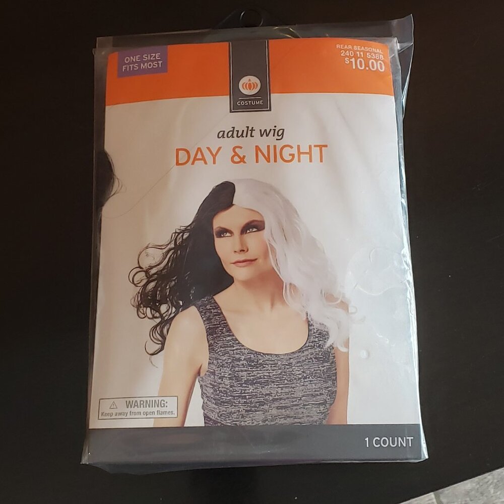 Black & White Split 'Day & Night' Adult Halloween costume wig